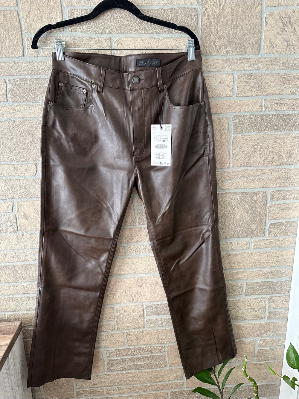 NWT Zara Faux Leather Pants Brown Straight size 10 Cropped